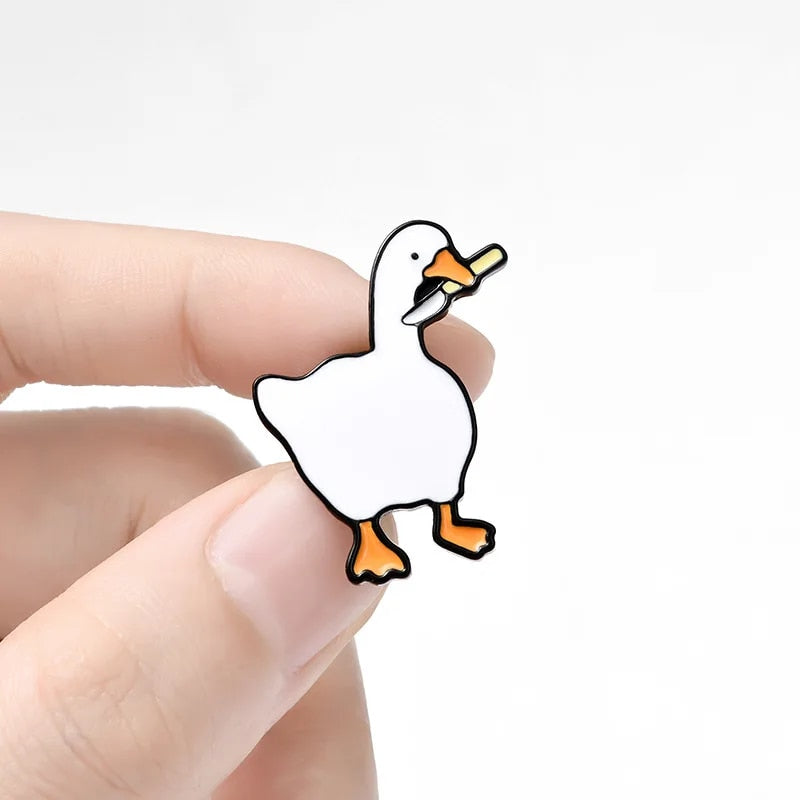 Cute Goose /w Kneef Enamel Badge Pin