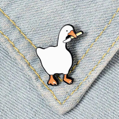 Cute Goose /w Kneef Enamel Badge Pin