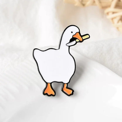 Cute Goose /w Kneef Enamel Badge Pin