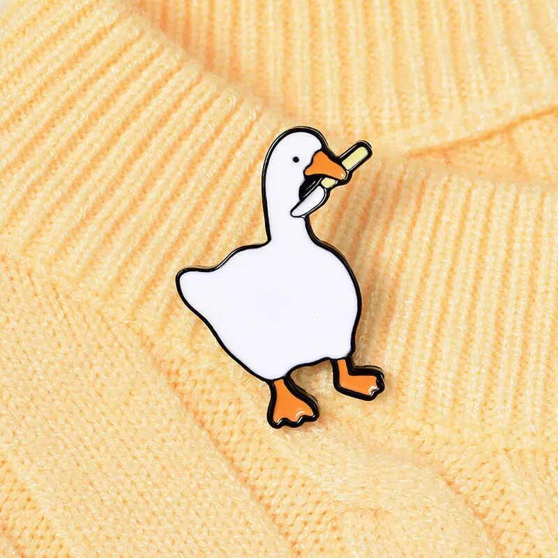 Cute Goose /w Kneef Enamel Badge Pin