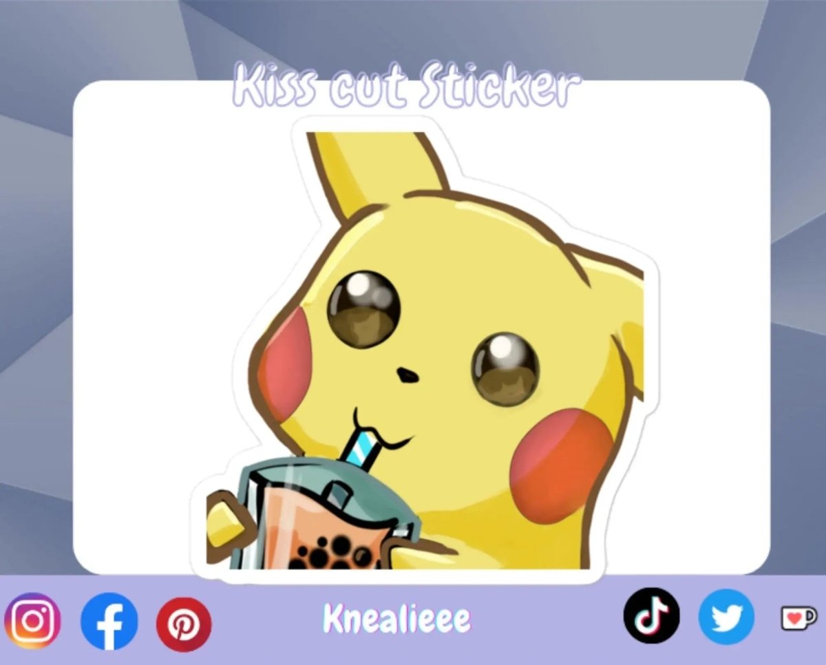 Drinking Pikachu (Pkmn Inspired) Kiss Cut Sticker - Knealieee